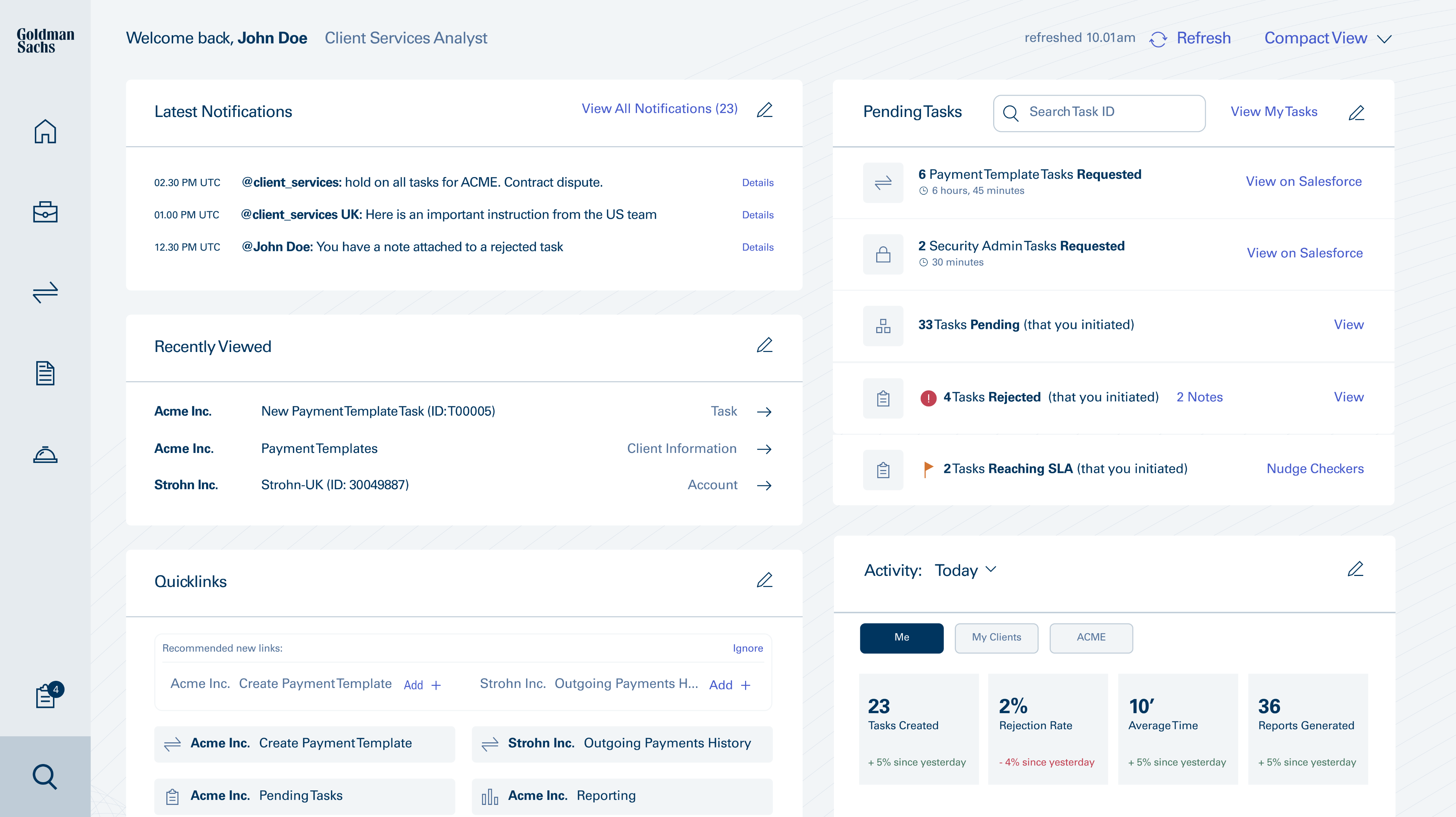 Goldman Sachs TxB Dashboard